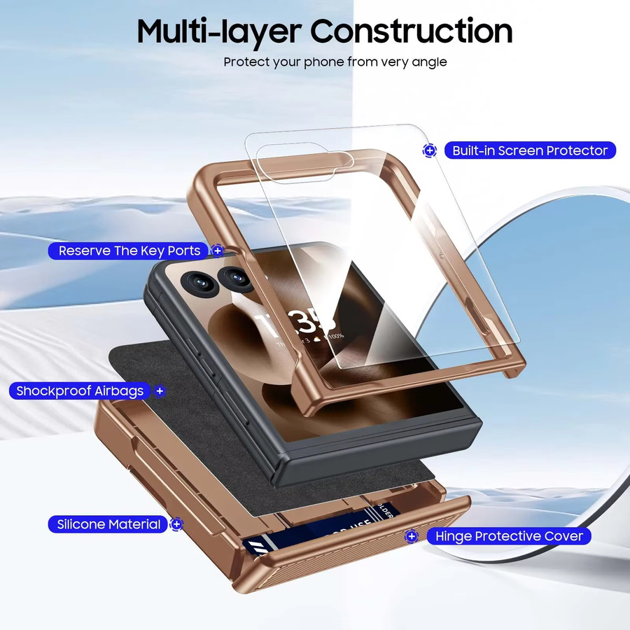 BANGZAO Brieftaschenhülle für Motorola Razr 50 2024 und Razr 60 2025 mit Scharnierschutz, Kartenclip, RFID-Abschirmung und Displayschutzfolie in Gold - Bild 4