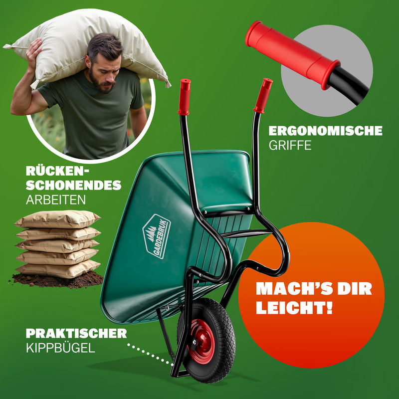 Schubkarre mit Kunststoffwanne 100L, Luftbereifung Ø 40cm, 250kg Tragkraft - Bild 3