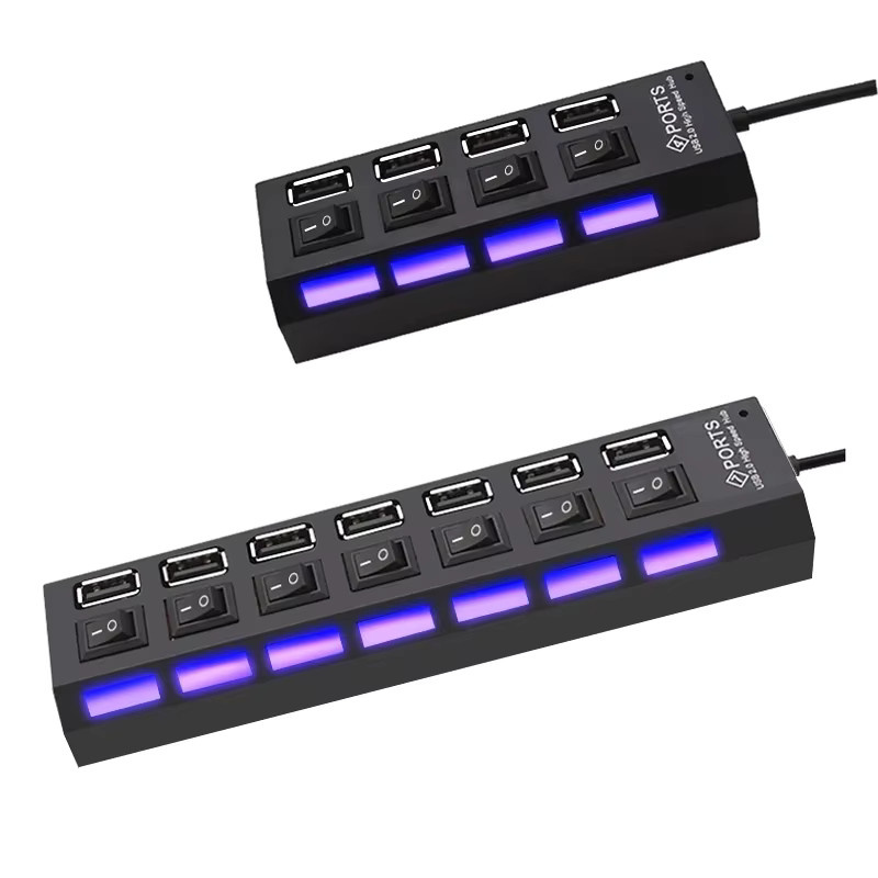 YUANRURU USB 2.0 Hub mit 7 Ports und Schalter, Multi USB Splitter Expander in Schwarz - Bild 3