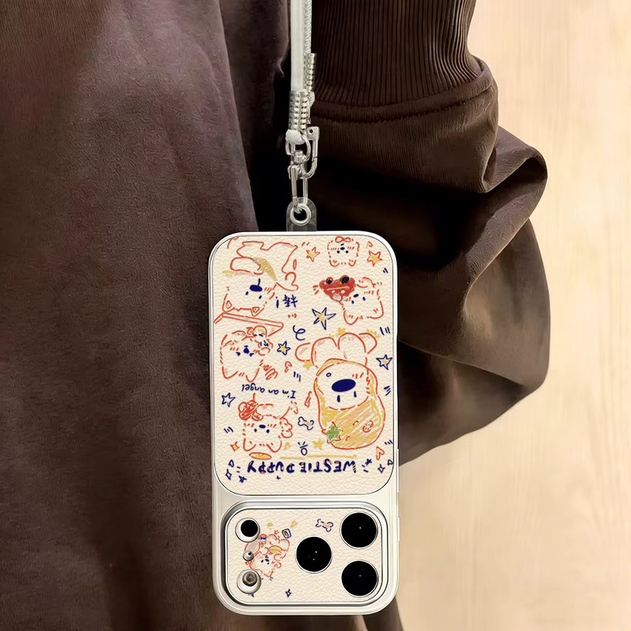 AKABEILA Handyhülle mit Welpen-Graffiti-Design und Lanyard für iPhone, stoßfeste Silikon-Lederhülle, Mehrfarbig - Bild 3