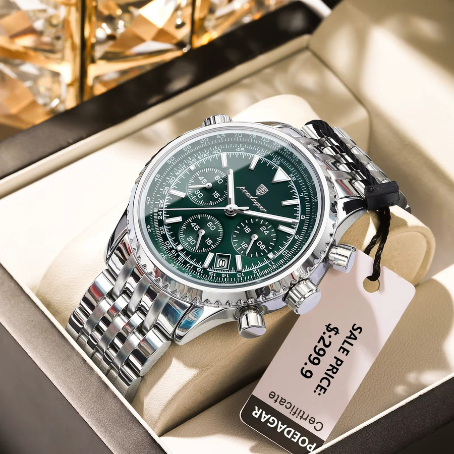 POEDAGAR Armbanduhr, Chronograph, Quarz, Edelstahl, Silber, Herren - Bild 2