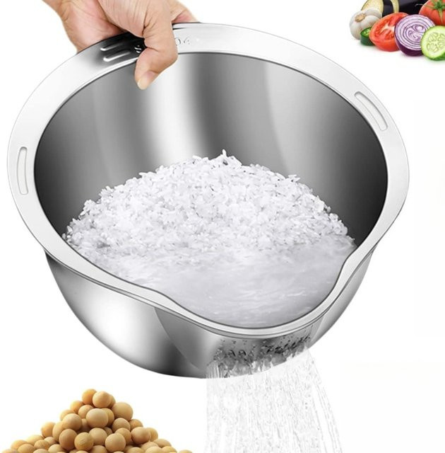 FEB.WIND Mehrzweck-Edelstahlsieb in Silber mit seitlichem Abfluss für die Reinigung von Obst und Gemüse, rund - Bild 1