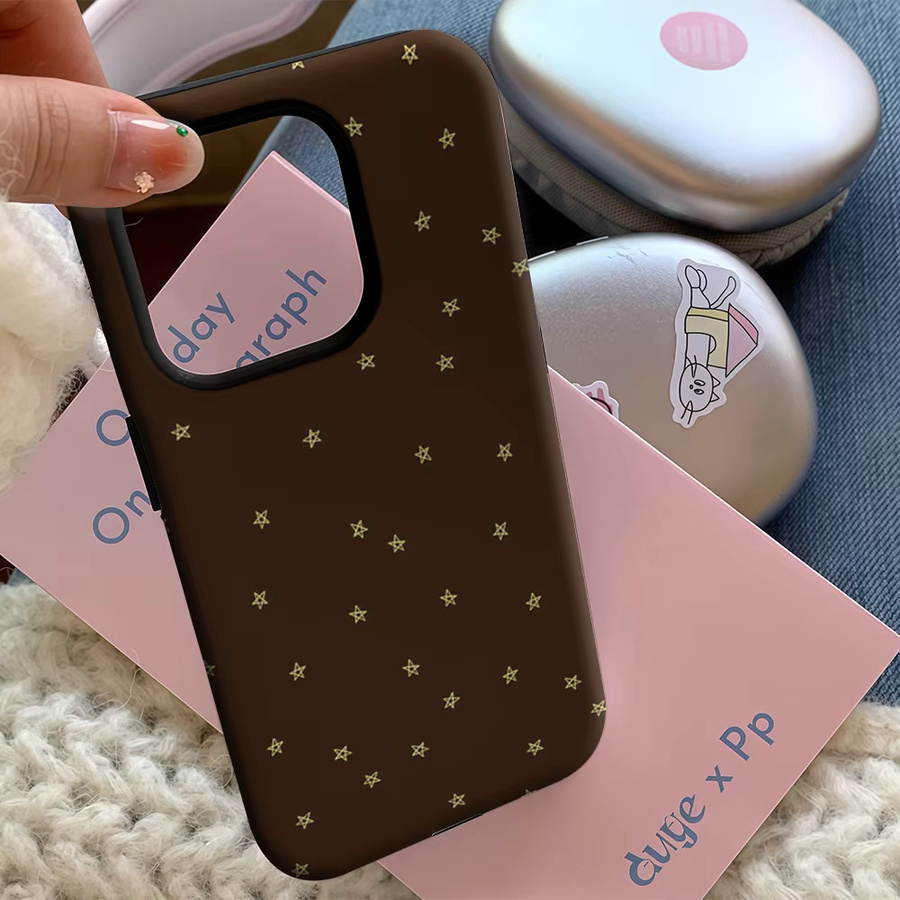 Handyhülle Golden Stars auf Braun für Apple iPhone 17 16 15 14 13 12 11 Pro Max Plus mit doppelschichtiger Rückseite - Bild 5