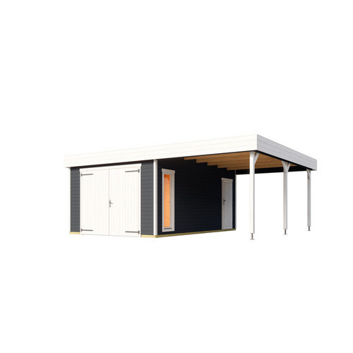 Blockgarage Lasita Maja Bahamas aus Holz in Carbongrau mit Stufendach und Holztor, B/T: 820 x 560 cm - Bild 2