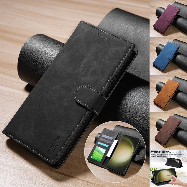 Magnetische Leder-Brieftasche als Flip-Hülle für Samsung Galaxy S24 Ultra, S23 Plus, S22, S21, S20, FE, A05s, A14, A15, A24, A34, A35, A53, A54, A55 in Schwarz - Bild 1