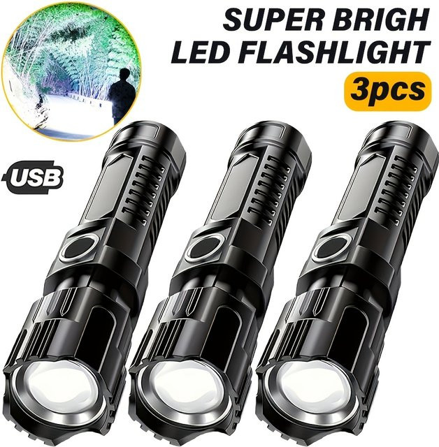 NEWBIRTH Taktische LED-Taschenlampe mit USB-Ladefunktion und Display in Schwarz - Bild 1