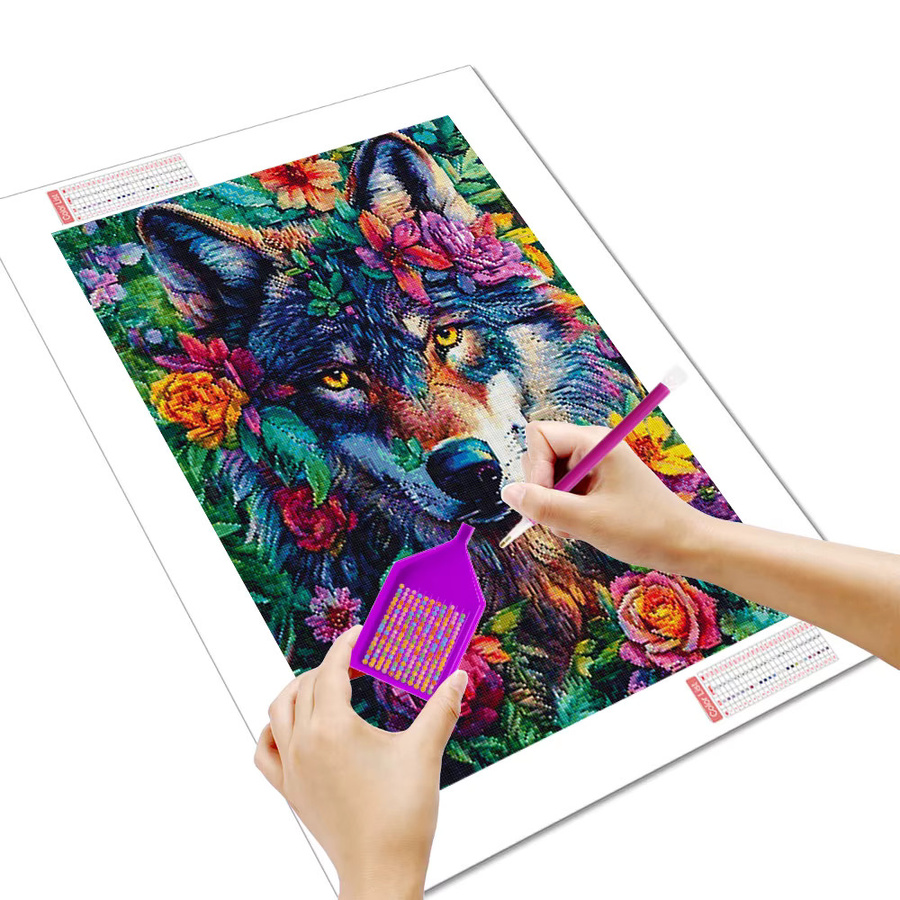 Huacan 5D DIY Diamantmalerei Wolf und Rose als dekoratives Mosaik-Gemälde in Multicolour, Breite: 30,0 cm, Höhe: 20,0 cm - Bild 2