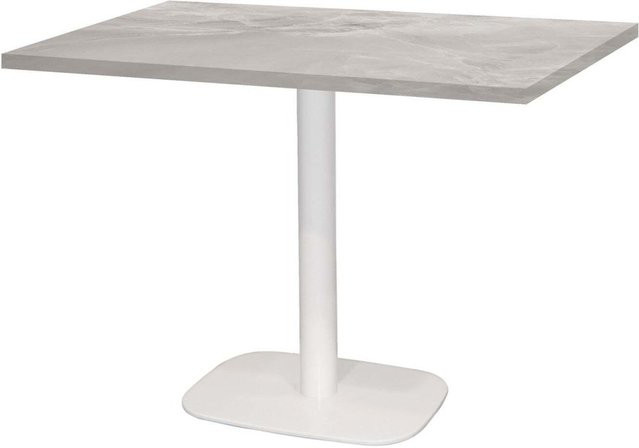 RestooTab Tisch Round rechteckig in Weiß mit Holz- und Steindekor, B/T/H: 120 x 70 x 75 cm, Beige/Grau/Marmoriert - Bild 1
