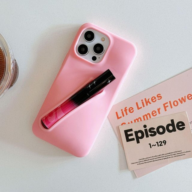 Silikon Handyhülle für Apple iPhone 16 15 14 Pro mit Lippenstift-Halterung in Rosa - Bild 1