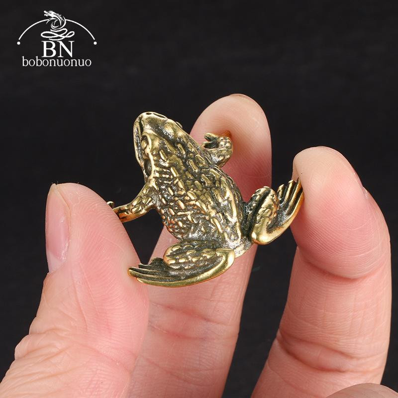 Yiran Furniture Kupfer Frosch Kröte Statue in Antik Messing Optik als Deko-Ornament für Schreibtisch und Wohnzimmer in Gold - Bild 2