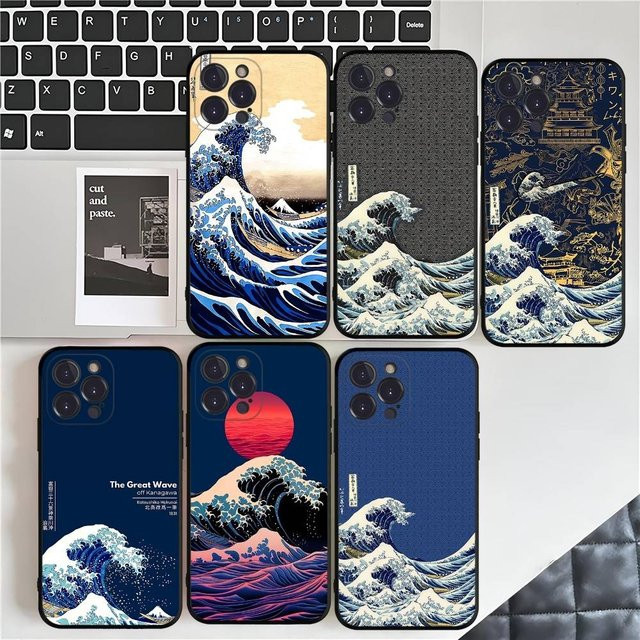 Kanagawa Great Wave Anime Silikon Handyhülle für iPhone 11 bis iPhone 17 Pro Max Plus Multicolor - Bild 1