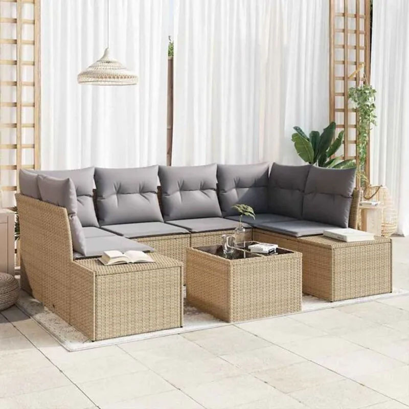 vidaXL Loungemöbel Set aus Polyrattan mit 7 Kissen in Beige und Grau - Bild 1