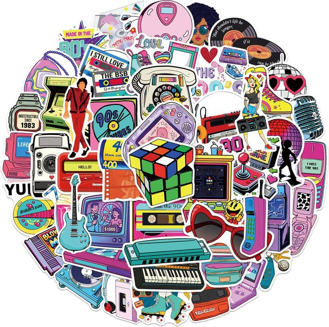 80er 90er Retro Graffiti Aufkleber, wasserfeste dekorative Sticker, 50-100 Stück, multicolour - Bild 1
