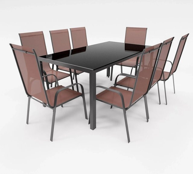 LEX Gartenmöbel Set aus Metall mit Tisch und 8 Stapelsesseln in Schokobraun - Bild 1