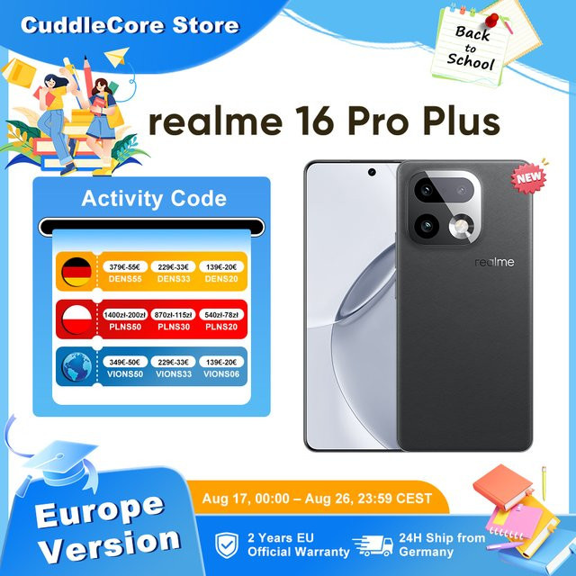realme 16 Pro Plus 5G Smartphone mit Snapdragon 7 Gen 4, 200MP Kamera, 7000mAh Akku und 6,8 Zoll AMOLED 144Hz gebogenem Display, EU-Version - Bild 1