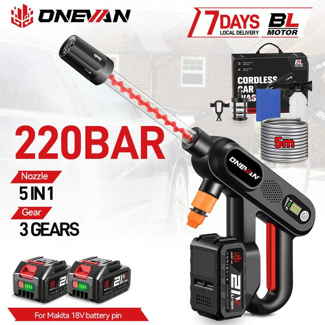 ONEVAN Bürstenloser elektrischer Hochdruckreiniger 220 Bar 3500W Schwarz für Makita LXT 18V Akku mit 3 Reinigungsstufen - Bild 1