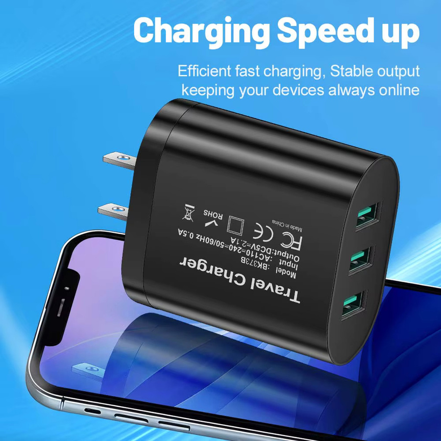 FANBEDA 3-Port USB Mobil-Reiseladegerät Universal Ladeadapter in Schwarz - Bild 1