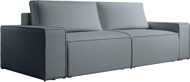 Vente-unique Schlafsofa Amelia in Blau mit Strukturstoff und Armlehnen, Breite: 257 cm - Bild 1
