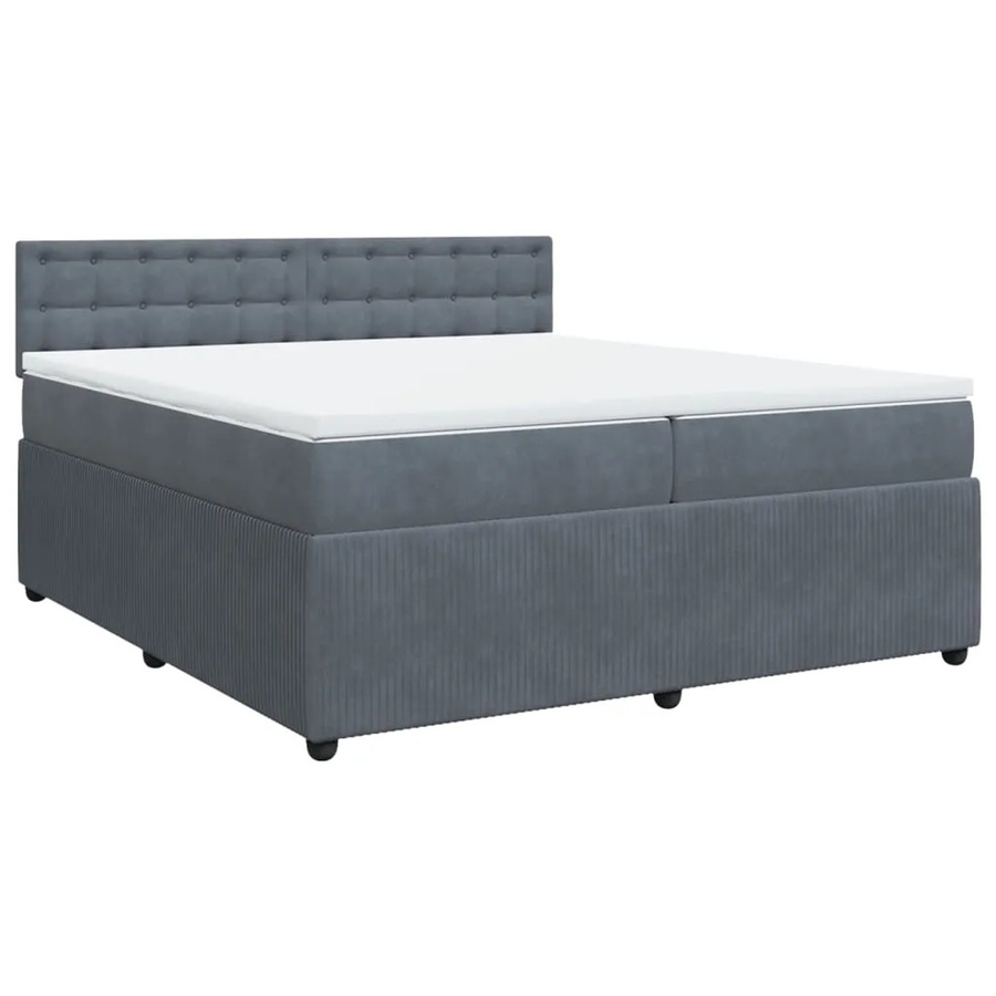 vidaXL Boxspringbett mit Matratze und Kopfteil in Dunkelgrau, Hybrid-Bett mit Taschenfederkern und Samtbezug, B/T: 200 x 200 cm - Bild 2