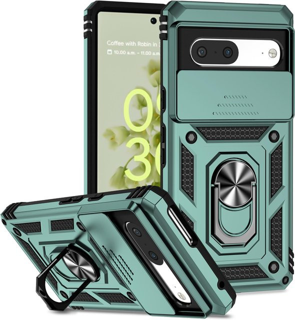Stoßfeste Handyhülle mit Schiebe-Kameraobjektiv-Schutz für Google Pixel 7, Pixel 7 Pro und Pixel 6A in Transparent oder Grün - Bild 1