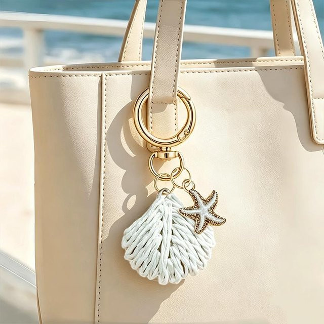 Rd lala Taschenanhänger, handgehäkelt, Strandmuscheln, Seesterne, weiß, Unisex - Bild 1