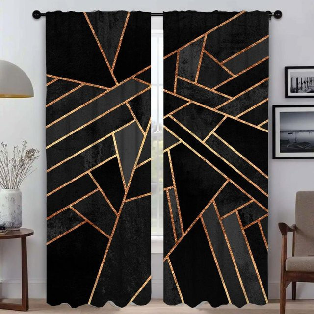 2er-Set Geometrische Anti-Mücken-Vorhänge aus Tüll in Schwarz, halbtransparent, Breite: 50 cm, Höhe: 70 cm - Bild 1