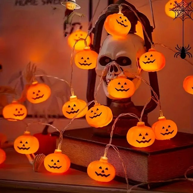 Peach Forest LED 3D Kürbis Lichterkette für Halloween Dekoration Batteriebetrieben - Bild 1
