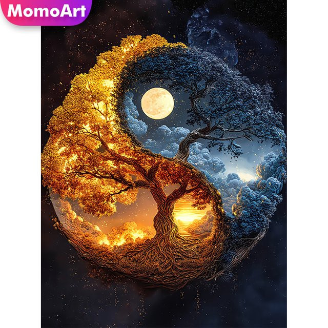 Momoart DIY Diamantmosaik Set Mond Landschaft mit Baum und Tier in Multicolour B/H: 30 x 20 cm - Bild 1