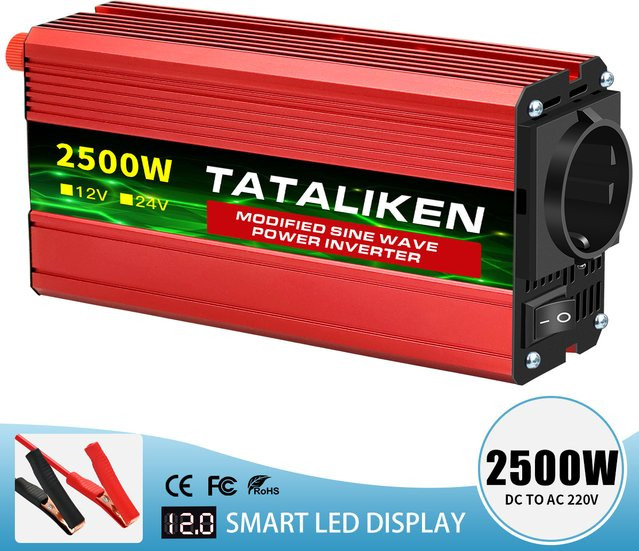 TATALIKEN Wechselrichter 12 V DC zu 220 V AC mit modifizierter Sinuswelle und Spannungsanzeige in Rot - Bild 1