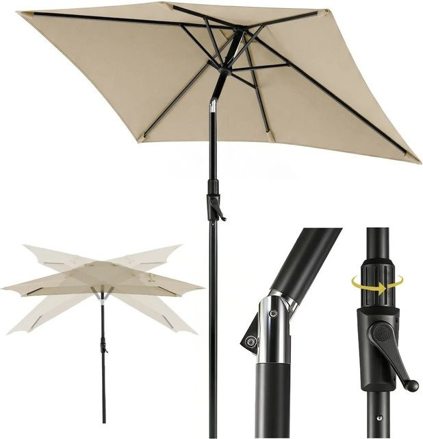 Sekey Rechteck Sonnenschirm in Taupe/Beige mit Kurbel und Neigefunktion, UV50+ und wetterfestem Polyester, B: 210 cm, T: 140 cm, H: 228 cm - Bild 1
