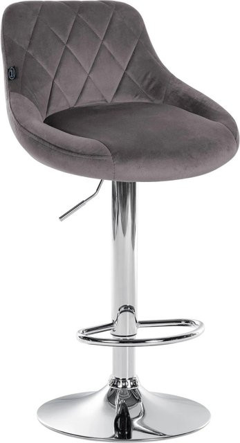 DELUKE Barhocker FALON Barstuhl aus Samt in Grau mit Lehne, drehbar, B/T/H: 46 x 49 x 83 cm - Bild 1