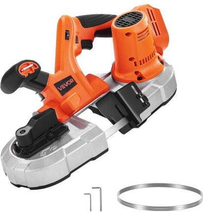 VEVOR 20 V Akku Bandsäge mit bürstenlosem Motor, orange, 65 mm Schnitttiefe, kabelloses Portaband mit variabler Drehzahl 0–192 m/min zum Schneiden von Metall und Holz - Bild 1