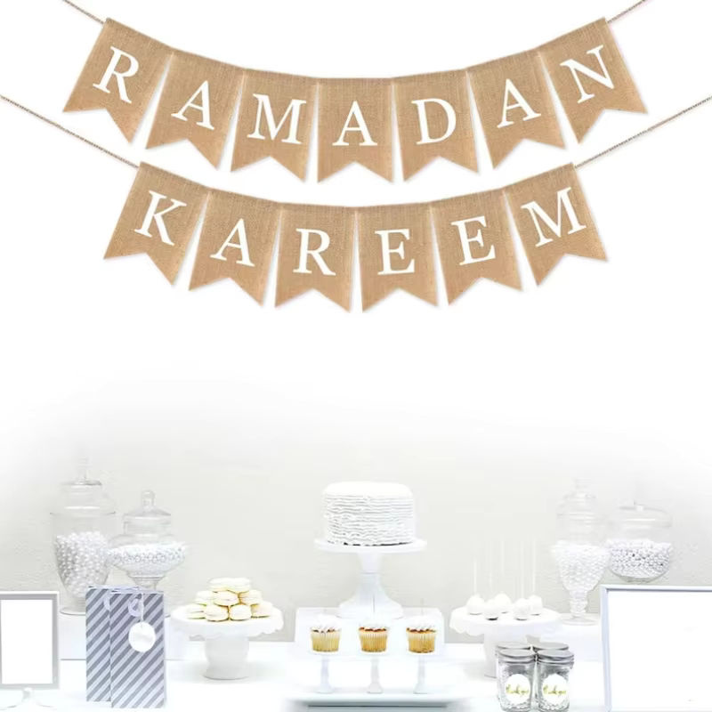 2er-Pack Ramadan Kareem Banner in Beige als hängende Textil-Wimpelkette mit Buchstaben für deine Ramadan Party Deko - Bild 3