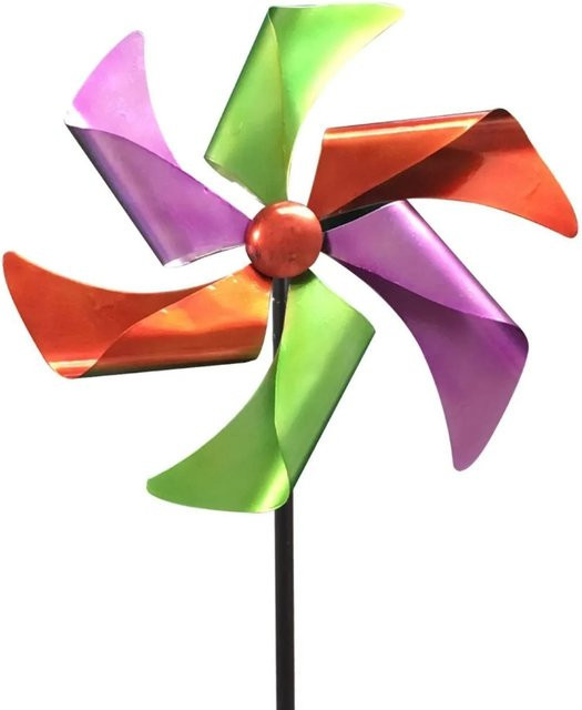 Lex Windrad Windspiel aus Metall als Gartendeko mit Erdspieß, mehrfarbig (Grün, Violett, Rot) - Bild 1