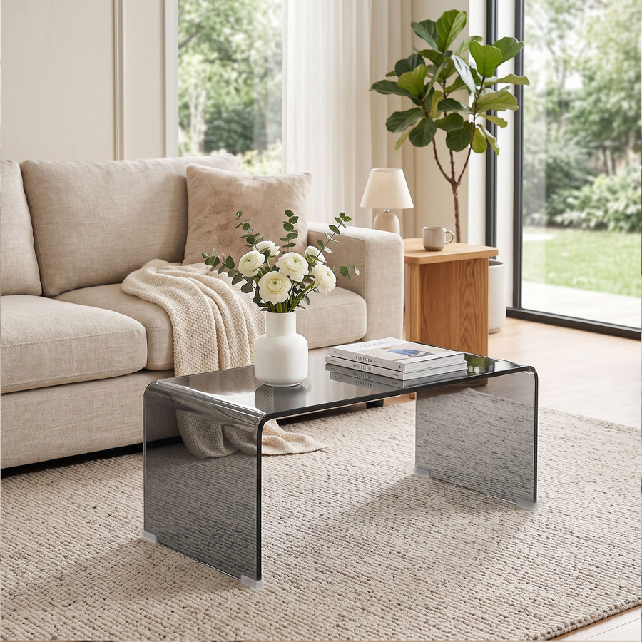 HOMCOM Glas-Couchtisch aus gehärtetem Glas in Hellgrau Transparent, rechteckiger Wohnzimmertisch im modernen Design mit abgerundeten Kanten, B/T/H: 80 x 45 x 35 cm - Bild 2