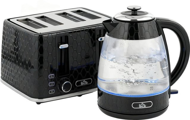 HOMCOM Frühstücksset aus Wasserkocher und Toaster in Schwarz mit 1,7 l Volumen und 2200 W Leistung - Bild 1