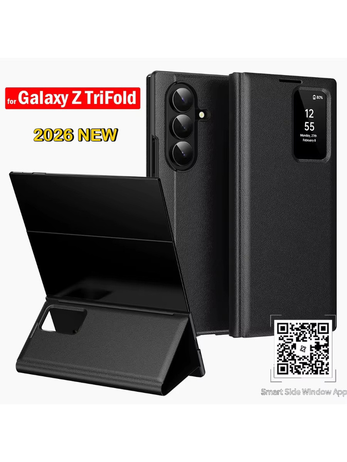 PU-Leder Flip-Hülle mit Smart View Fenster für Samsung Galaxy Z Tri-Fold Fold 7 6 5 4 3 Wallet Case in Schwarz oder Rot - Bild 5