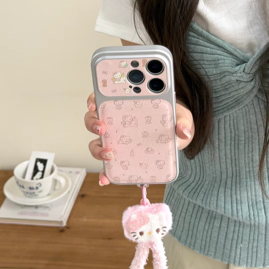 Sanrio Hello Kitty Handyhülle aus Leder mit Graffiti-Linien und großem Fenster für iPhone 17 16 15 14 Pro Max in Pink inklusive Lanyard - Bild 2