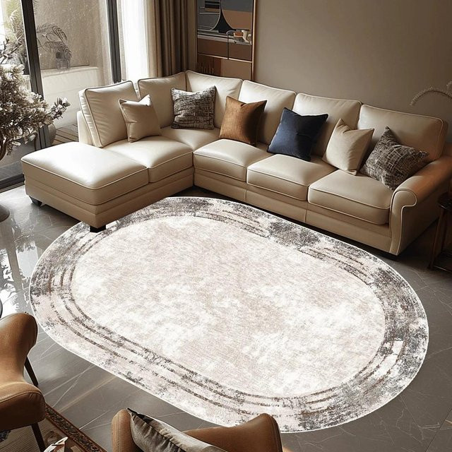 Karpetti Ovaler Wohnzimmerteppich Beige, Waschbarer und Rutschfester Teppich für Schlafzimmer und Wohnbereich, B: 200 cm, T: 230 cm - Bild 1