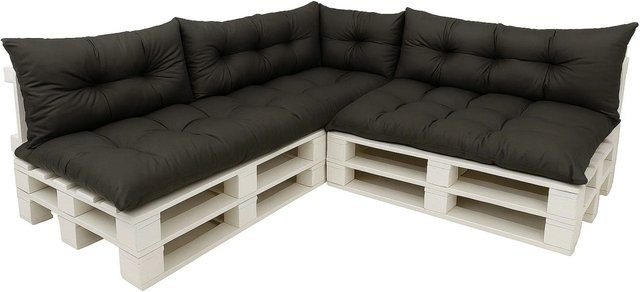 Setgarden 7er Palettensofa Kissen-Set für Outdoor, Schwarz, 7-teilig, Sitzkissen Breite: 120 cm, Tiefe: 80 cm, Rückenkissen Breite: 120 cm, Höhe: 40 cm - Bild 1
