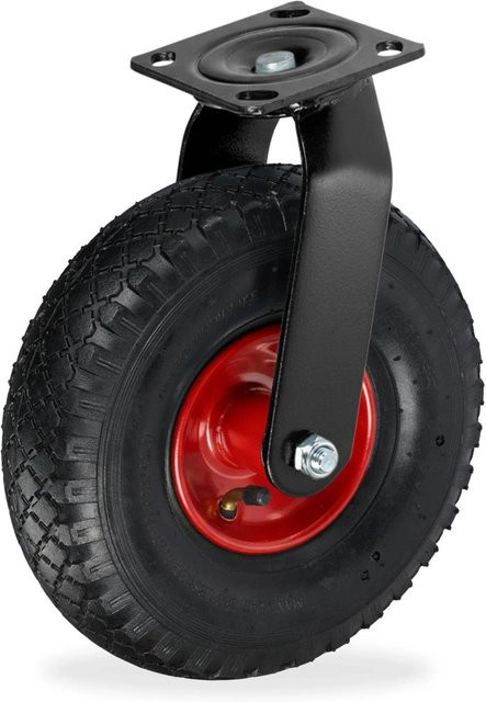 Relaxdays Luftbereifte Lenkrolle aus Stahl und Gummi in Schwarz Rot B/T/H: 30 x 26 x 13,5 cm - Bild 1