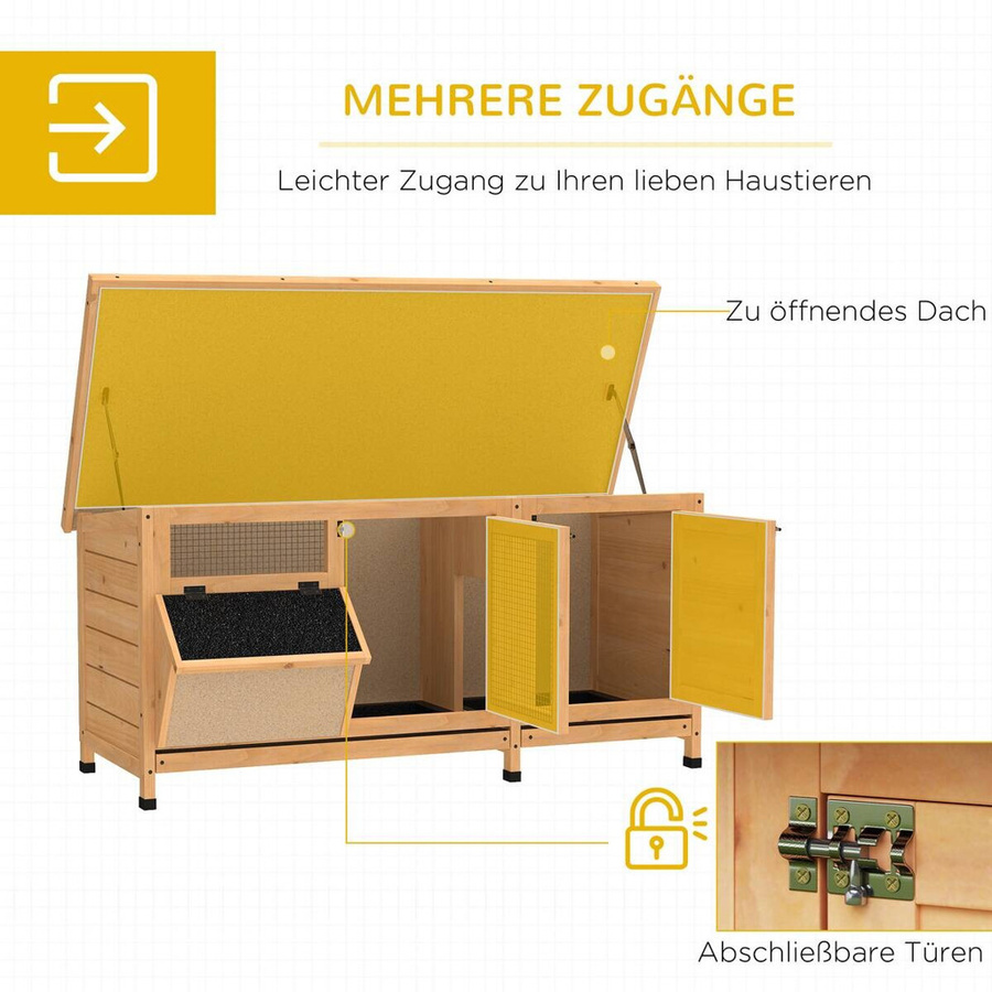 PawHut Kleintierstall aus Fichtenholz in Natur mit wetterfestem und abnehmbarem Dach, B/H/L: 50 x 54 x 112 cm - Bild 4