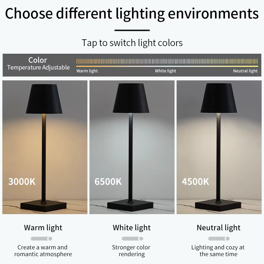 GGBEE Wiederaufladbare LED Tischlampe in Schwarz mit Touch-Schalter und 3-stufiger Dimmfunktion - Bild 4