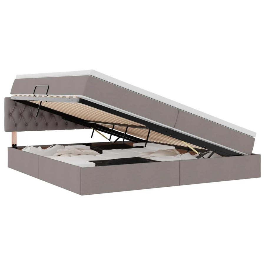 vidaXL Stauraumbett mit Matratze in Taupe, modernes Polsterbett mit Lift-up-Funktion, B/T/H: 200 x 200 x 203 cm - Bild 2