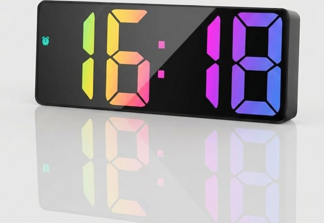LOVOCK Digitaler Wecker mit großem Display, bunte Tischuhr in Schwarz, modern und rechteckig - Bild 1