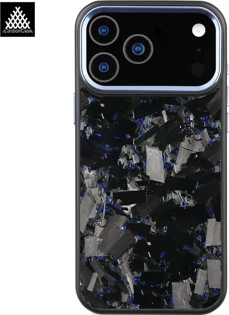 Icarboncase MagSafe Handyhülle aus echter Carbonfaser für iPhone 17, 17Air, 17Pro, 17 Pro Max und iPhone 12 Pro Max in Schwarz mit Metallkameraobjektiv und Tasten, sturzfestes Carbon Cover - Bild 1