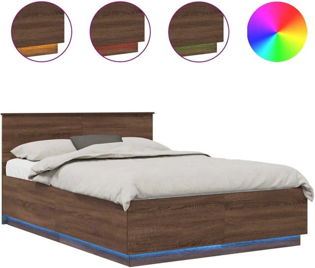 vidaXL Bettrahmen in Eiche Braun mit USB-Ladeport und Unterbettbeleuchtung, B/T/H: 150 x 200 x 36,19 cm - Bild 1