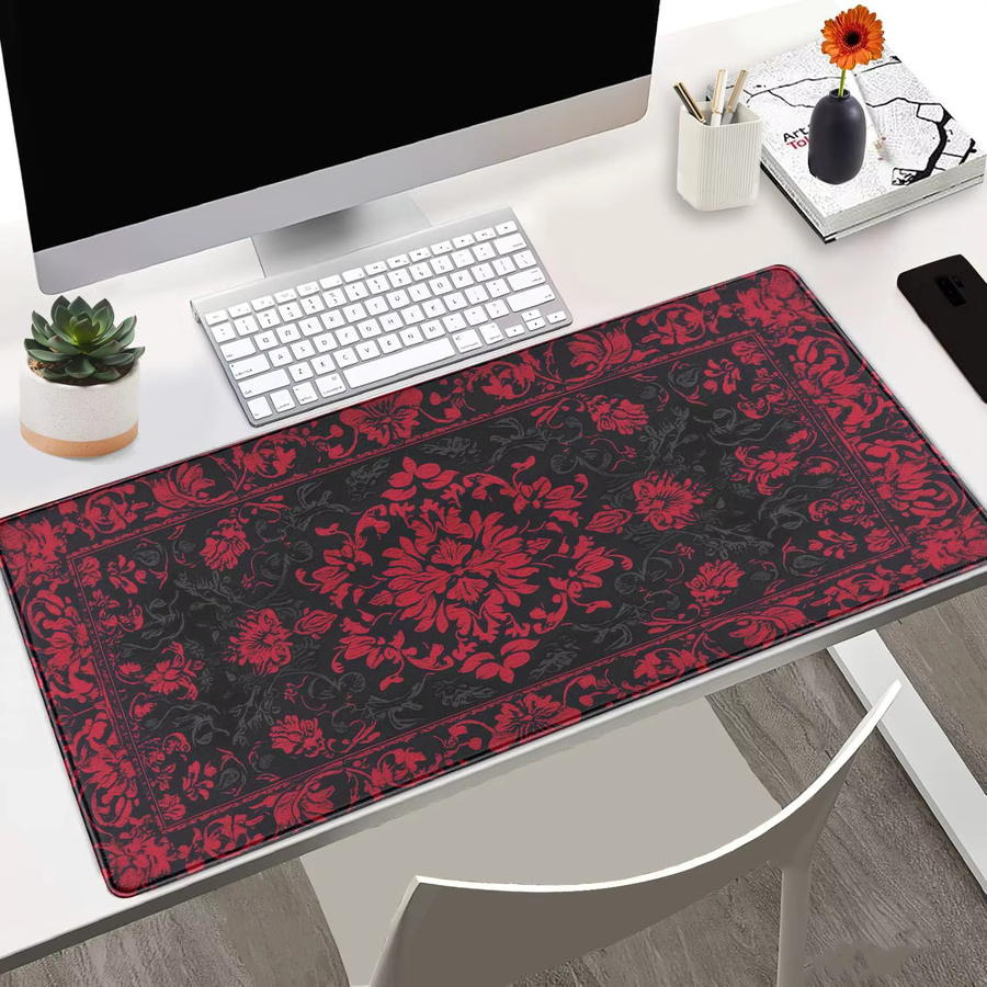 Viktorianische Gothic-Schreibtischunterlage mit Blumenmuster in Schwarz-Rot, Barock-XXL-Mauspad im Dark Academia Vintage-Stil für deinen Schreibtisch - Bild 2
