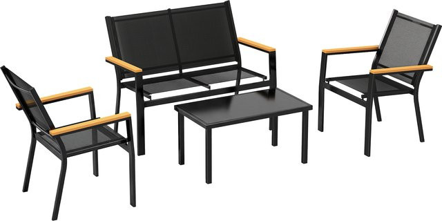 Outsunny Gartenmöbel Set aus Stahl für 4 Personen, Gartenlounge mit 2er Sofa, Stühlen und Beistelltisch, Schwarz - Bild 1