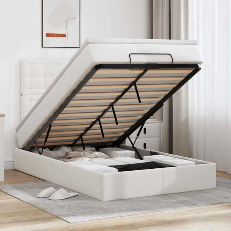 vidaxl Ottoman Polsterbett mit Matratze und LED in Weiß aus Kunstleder B/T/H: 120 x 200 x 203 cm - Bild 1